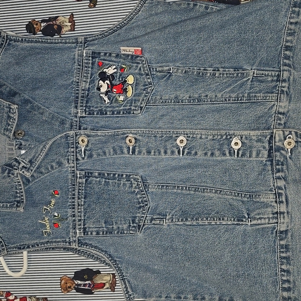Vintage Mickey Unlimited Feelin Fine Denim Vest Embroidered Large - Picture 4 of 16